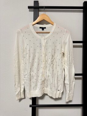Tommy Hilfiger Women Ivory Cardigan with Grey Dot Detail